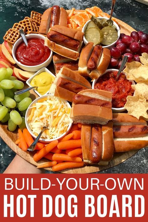 Hot Dog Platter Ideas, Hot Dog Charcuterie Board, Hot Dog Board, Dinner Boards, Keto Charcuterie, Snacks To Go, Veggie Straws, Snack Board, Charcuterie And Cheese Board