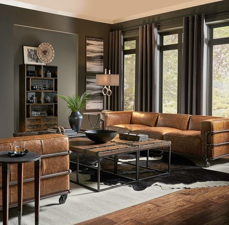 Brown leather sofa decor