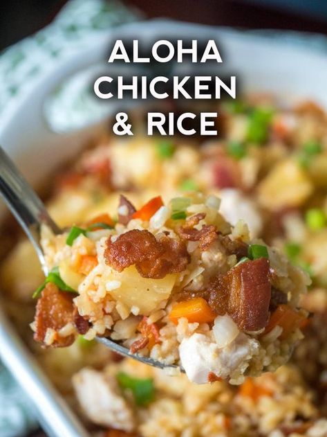 Yard Sale Finds - A delightful combination of savory,... Aloha Chicken And Rice, Rice Meal Ideas, Aloha Chicken, Baked Candied Yams, Seared Chicken Breast, Skillet Dishes, Low Sodium Chicken Broth, Chicken And Rice, Easy Family Meals