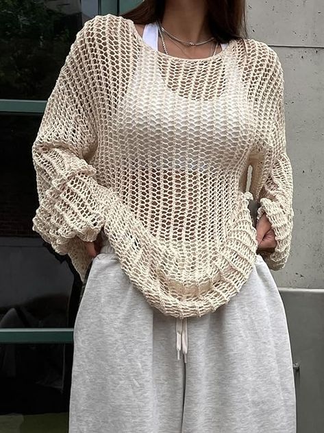 Hollow Out Knit Sweater, Hollow Knit Sweater Outfit, Knitted Net Sweater, Off The Shoulder Crochet Sweater, Open Knit Sweater Outfit, Fishnet Jumper, Crochet Off The Shoulder Sweater, Red And White Crochet, Open Shoulder Sweater