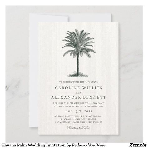 Havana Palm Wedding Invitation Beach Style Wedding, Palm Tree Photo, Palm Tree Illustration, Wedding Advertisement, Vintage Palm Tree, Palm Wedding, Tree Photo, Wedding Anniversary Invitations, Kiawah Island