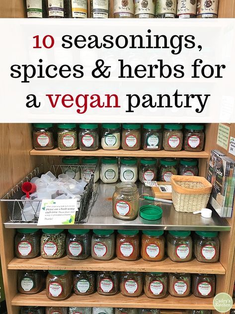 Spices And Herbs List, Vegan Spices, Herbs List, Stock Your Pantry, Vegan Pantry, Vegan Fries, Vegan Potato Salads, Egg Salad Sandwiches, Vegan Potato