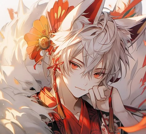 Kitsune Boy, Anime Fox Boy, Boy With White Hair, Fox Boy, Eye Drawing Tutorials, Eyes Artwork, Anime Backgrounds Wallpapers, Cool Anime Guys