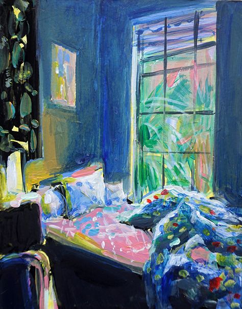 Ekaterina Popova‘s paintings centered around the idea of home, and the unmade beds that often find themselves beneath her brush,... Bed Painting Art, Paintings Of Bedrooms, Painting Of Bedroom, Paintings Of Rooms, Painting Of Room, Ekaterina Popova, Bed Painting, Painting Inspiration, Art Inspo