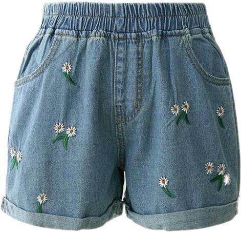 Blue Cotton Shorts, Daisy Shorts, Short Jean Shorts, Contemporary Clothes, Rok Mini, Embroidered Denim Shorts, Pants Short, Short Jean, Outfit Jeans