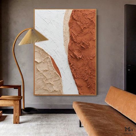 Original Abstract Painting Terracotta Texture Art Burnt Orange - Etsy Orange Wall Art Living Rooms, Textured Canvas Ideas, Orange Paint Living Room, Bright Textured Art, Burnt Orange And Neutral Bedroom, Burnt Orange Living Room Accents, Terracotta Abstract Painting, Terracotta Abstract Art, Burnt Orange Interior Design