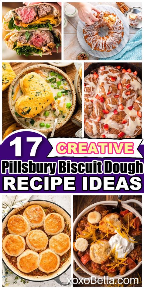 Pillsbury biscuit dough recipe ideas Monkey Bread With Canned Biscuits Small Batch, Biscuit Dough Appetizers, Recipes For Canned Biscuits, Things To Make With Biscuit Dough, Pillsbury Biscuit Recipes Appetizers, Pilsbury Pizza Dough Recipe Easy, Flaky Biscuits Pillsbury Recipes, Recipes With Pillsbury Biscuits, Dough Recipe Ideas