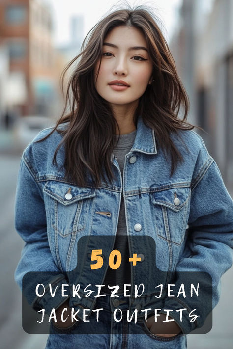 Capture a cool and casual vibe with these 50 oversized jean jacket outfits. Perfect for everyday wear, these ensembles offer versatile ways to style your denim jacket. Discover how to create relaxed yet fashionable looks. Click to explore these chic ideas! 🧥✨ #CoolCasual #OversizedJeanJacket #FashionInspo #StylishOutfits #DenimStyle #CasualChic #OutfitInspiration Casual Jean Jacket Outfits Winter, How To Wear Oversized Jacket, Sweater And Jean Jacket Outfit, Oversized Jacket Outfit Women, Styling Oversized Jean Jacket, Womens Jean Jacket Outfit, Jeans Jacket Outfit For Women, How To Style Oversized Denim Jacket, Jean Jacket With Hoodie Outfit