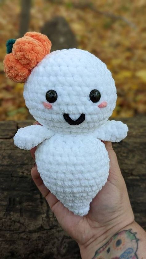 Oliver the Ghost #easycrochet, #amigurumi, #stuffedanimals, #smallcrochetprojects, #kawaiicrochet Halloween Crochet Animals Free Patterns Easy, Crochet Projects Halloween Free, Crochet A Ghost, October Crochet Patterns, Crochet Ghost With Pumpkin, Cute Ghost Crochet Pattern, Crochet Easy Toys, Cute Ghost Crochet Pattern Free, How To Make Amigurumi For Beginners