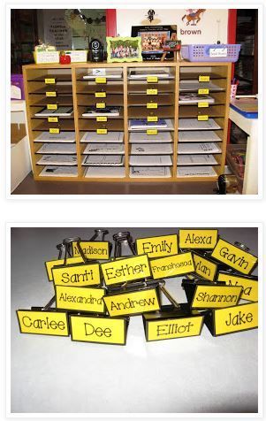 Binder Clips to Label Mailboxes~  Great idea from Teaching with Love and Laughter!  Type out student names, laminate the page, cut out, tape to bottom of binder clips.  Easy to make and update!. Classroom Mailbox Labels, Teacher Mailbox Ideas, Classroom Mailboxes, Refrigerator Shelves, Organized Teacher, Organized Classroom, Teaching Organization, Class Organization, Classroom Organisation