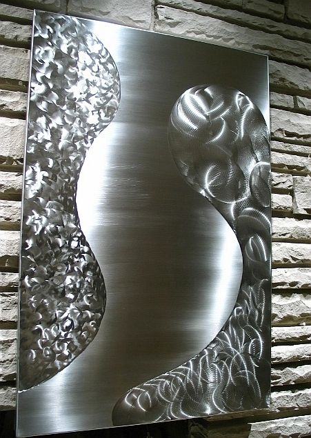 Stainless steel wall art, unsure of who the artist is. Metal Grinding Art, Steel Artwork, Stainless Steel Wall Art, Stainless Steel Art, Steel Wall Art, Metal Grinding, Abstract Metal Wall Art, Stainless Steel Wall, Metal Tree Wall Art