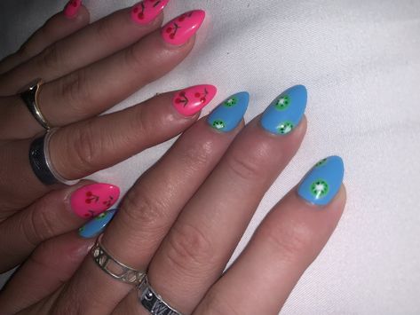 #harrystyles #onedirection #cherry #kiwi #fineline #tpwk Harry Styles Themed Nails, Themed Nails, Kiwi, Harry Styles, Turquoise Ring, Cherry, Turquoise, Nails, Funny