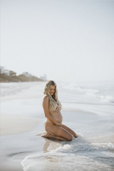 Neutral Maternity Pictures Beach, Belly Beach Photos, Pregnant At Beach, Maternity Boudiour Beach, Bathing Suit Maternity Photos, Baby Bump Beach Photos, Maternity Photoshoot At The Beach, Beach Bump Pictures, Beach Maternity Poses