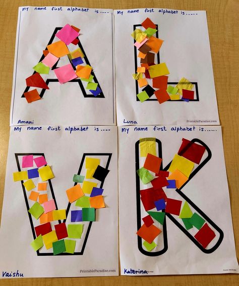 Letters Of Name Activities, My Name Is Preschool Activities, First Month Of Kindergarten, Art Projects Kindergarten Easy, Name Collage Art, Me Collage Preschool, Name For Preschool, Learning Our Names Preschool, Name Theme For Preschool