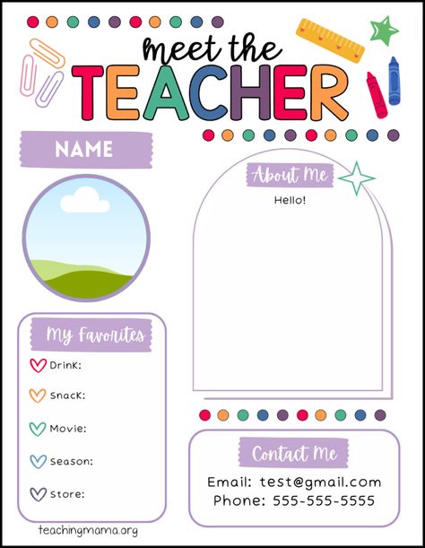 meet the teacher canva template - free version Meet The Teacher Template Free Download, Teacher Welcome Letter Template Free, Teacher Templates Free, Free Meet The Teacher Template Freebie, Free Meet The Teacher Template Editable Preschool, Teacher Bio Template, Meet The Teacher Template Editable Free, Attendance Activities, Meet The Teacher Printable