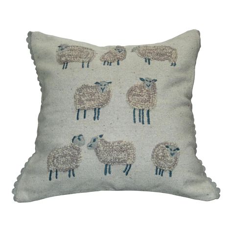 Cute as can be! A flock of sheep embroidered (crewel) on the front! Cotton cover with feather insert. 18" x 18" Available through out Charish.com site Manchester Vermont, Flock Of Sheep, Pillow Handmade, Interior Projects, Natural Fibers, Sheep, India, Pillows, Wool