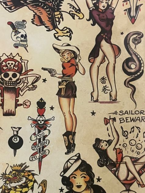 Traditional Tattoo Pin Up Girl, American Classic Tattoo, Traditional Tattoo Pin Up, Traditional Tattoo Woman, Americana Tattoo, Vintage Tattoos, Cowgirl Tattoos, Pin Up Girl Tattoo, Sailor Jerry Tattoos