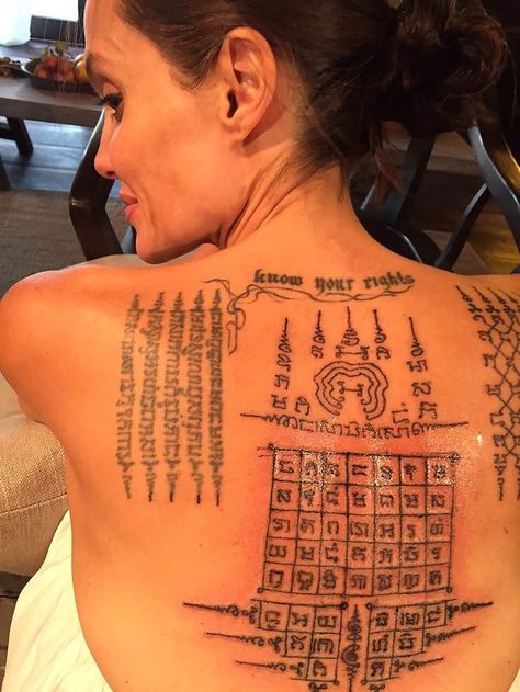 Females With Tattoos, Thai Tattoo Meaning, Celebrity Tattoos Women, Angelina Jolie Tattoo, Sak Yant Tattoo, Sak Yant, Magic Tattoo, Thai Tattoo, Celebrity Tattoos