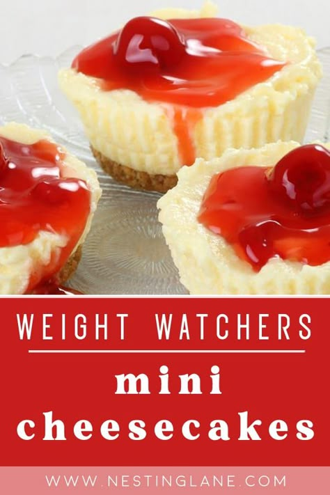 Low Point Ww Desserts, Ww Cherry Cheesecake, Katieleebiegel Recipes, Weight Watchers Cheesecake Jars, Low Calorie Mini Cheesecakes, Weight Watchers Cherry Cheesecake, Easy Low Cal Dessert Recipes, Skinnytaste Recipes Dessert, Ww Cherry Pie Filling Recipes