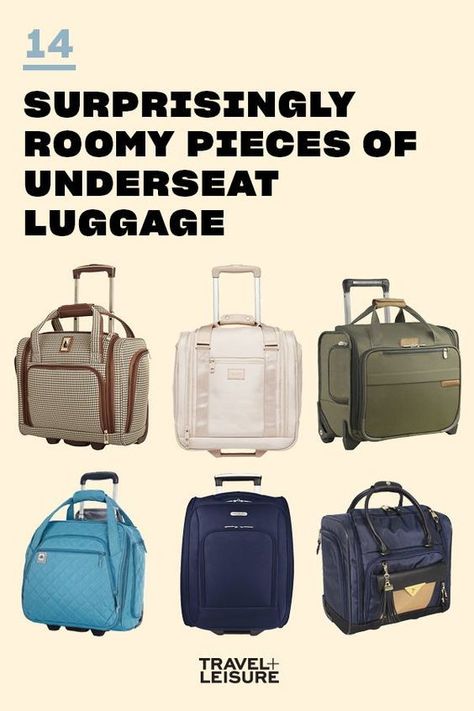 If you are wanting the perfect underseat carry-on bag you will want to click and see Travel + Leisure's list of 14 roomy under seat carry on luggage. #Travel #TravelLuggae #CarryOn #CarryOnLuggage #PackingTips | Travel + Leisure How To Pack A Carry On For A Weekend, Carry On Luggage Bags, Carryon Bags For Women, Best International Carry On Luggage, Best Carryon Bag For Women, Best Luggage For International Travel, Best Carry On Luggage For Women, Europe Carry On Packing, Best Carry On Bag For Women