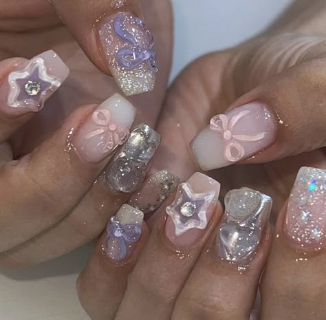 Gyaru Nails Short, Harajuku Nails, Asian Nails, Pretty Gel Nails, Really Cute Nails, Soft Nails, Jelly Nails, Kawaii Nails, Pink Acrylic Nails