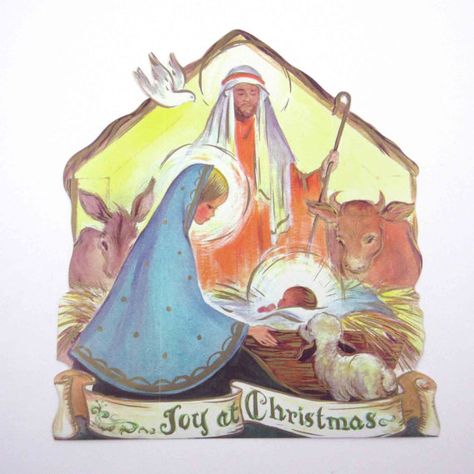 Manger Nativity, Christmas Manger, Halloween Craft Projects, Jesus Mary And Joseph, The Holy Family, Vintage Christmas Card, Vintage Valentine Cards, Xmas Card, Valentines For Boys