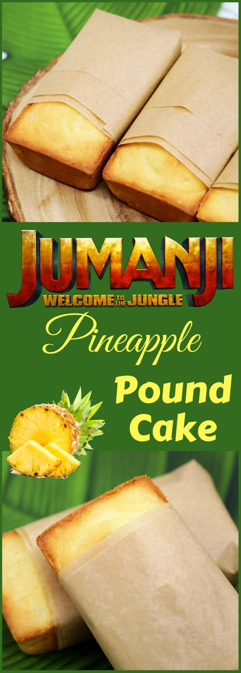 Jumanji Pineapple Pound Cake Recipe Jumanji Cake Ideas, Jumanji Themed Food, Jumanji Dinner And A Movie, Movie Food Recipes, Movie Recipes, Pineapple Pound Cake, Disney Dishes, Geek Food, Dinner And A Movie