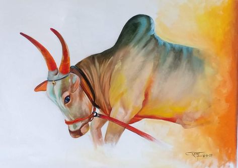 Acrylic on canvas Bail Pola, Simple Acrylic, Simple Acrylic Paintings, Acrylic Paintings, Indian Art, Ox, Image Types, Acrylic On Canvas, Acrylic Painting