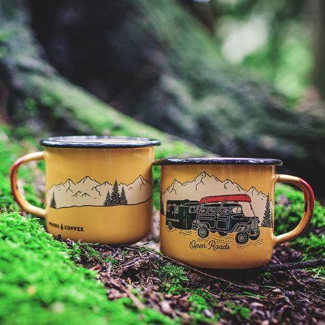 Hit the open roads and set out on an adventure with our newest camp mug. This hand-dipped enamel mug is perfect for adventuring and camping! Mug Ideas, Painted Mug, Open Roads, Camping Mugs, Enamel Mug, Cup Of Joe, Cool Mugs, Mug Design, Great Coffee