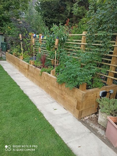 Raised Bed Flower Garden, Sleeper Beds, Backyard Raised Garden, Raised Garden Bed Plans, Garden Walls, Raised Flower Beds, Railway Sleepers, Courtyard Gardens Design, Back Garden Design