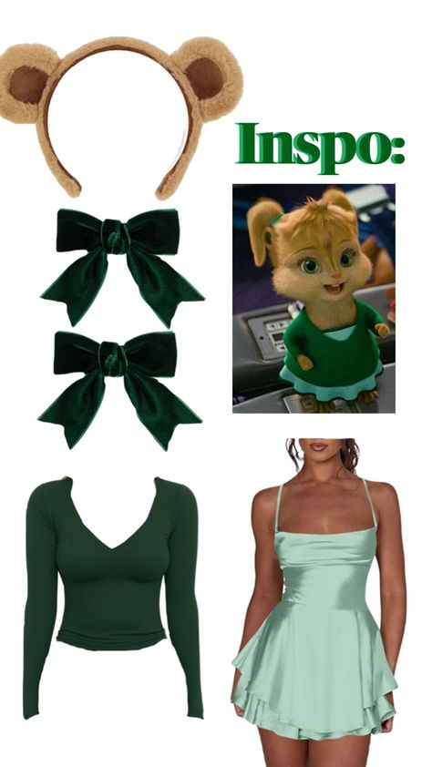 Long sleeve v line, satin dress, chipmunk, ribbon bow Eleanor Chipette, Chipettes Costume, Cute Country Outfits, Cute N Country, Country Outfits, Halloween