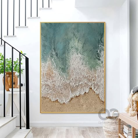 Large 3D Textured Ocean Acrylic Painting Framed Green Beach | Etsy Beach Canvas Paintings, 3d Templates, Fall Canvas Painting, Christmas Paintings On Canvas, Beach Canvas Art, Canvas For Beginners, Green Beach, Sea Wall Art, Stretched Painting