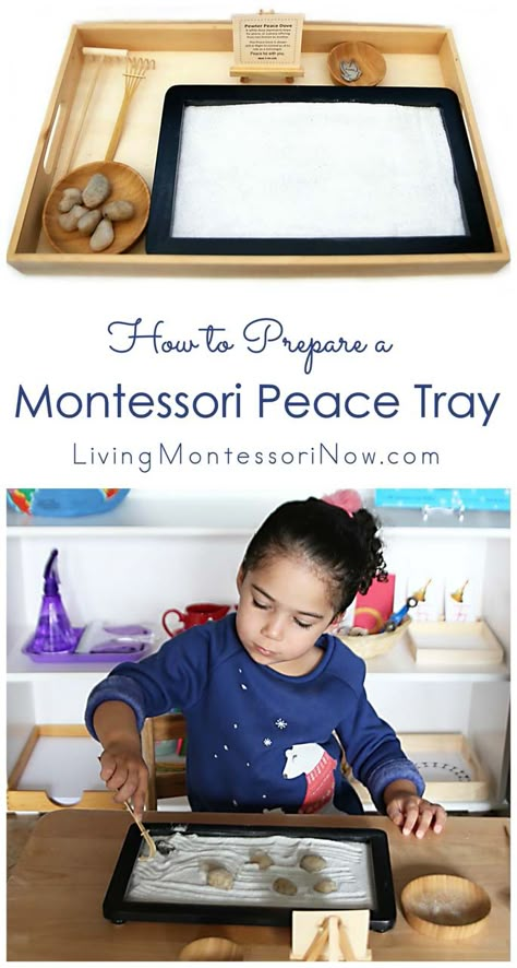 A Montessori peace tray can help even very young children start to experience peace and find a calm place whenever they need it. A peace tray is perfect for a variety of ages at home or in the classroom. Children In Need Activities, Peace Activities, Peace Corner, Montessori Shelves, Montessori Trays, Peace Education, Calm Place, Montessori Home, Montessori Lessons