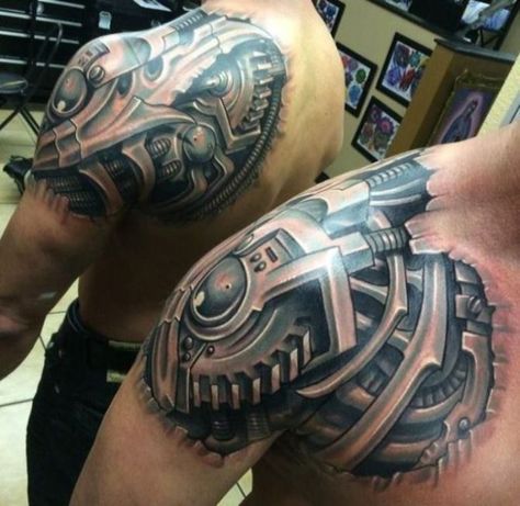 05 Biomechanical Shoulder Tattoo Designs Mechanical Arm Tattoo, Shoulder Tattoos For Men, Biomech Tattoo, Biomechanical Tattoos, Biomechanical Tattoo Design, Tatoo 3d, Gear Tattoo, Steampunk Tattoo, Mechanic Tattoo