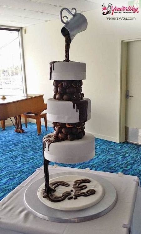 Chocolate Waterfall, Torte Creative, Cake Structure, Gravity Defying Cake, Gravity Cake, Cake Wrecks, Waterfall Wedding, Torte Cupcake, Tiered Cake