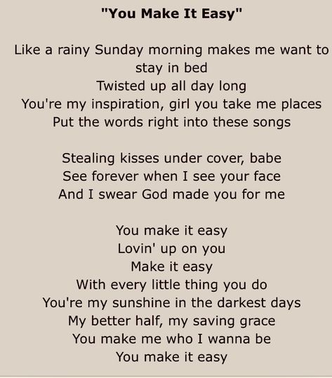 You make it easy - Jason Aldean Just heard this song and it made me think of you❤ Jason Aldean You Make It Easy, You Make It Easy Jason Aldean, Jason Aldean Tattoos, Jason Aldean Lyrics, Reception Playlist, Jason Alden, Country Lyrics Quotes, Dream Elopement, Country Song Quotes