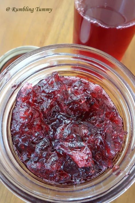 Rumbling Tummy: Roselle Jam Sorrel Jam, Roselle Recipes, Hibiscus Roselle, Roselle Jam, Hibiscus Recipe, Roselle Hibiscus, Hibiscus Syrup, Hibiscus Sabdariffa, Trini Food