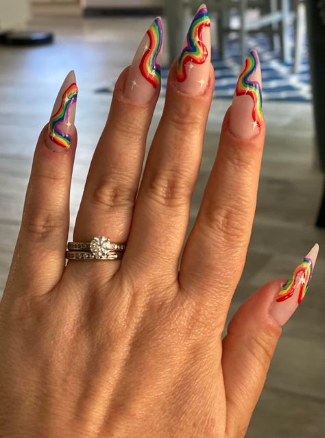 Gay Pride Nails Acrylic, Lgbt Nails Designs, Gay Pride Nails Designs, Pride Nails Acrylic Coffin, Pan Pride Nails, Pride Nails Designs Acrylic, Pride Acrylic Nails, Lgbt Nail Art, Lesbian Nail Art