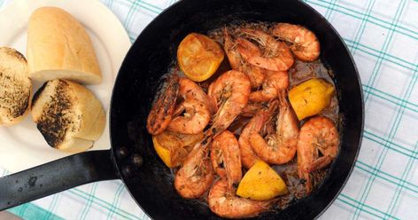 Countless variations on this New Orleans staple exist in restaurants across the Crescent City, but one thing is constant — you need head-on shrimp for the full flavor effect. 1 lemon 2 pounds large (21- to 25-count) unpeeled, head-on shrimp (see Note) 2 tablespoons Creole seasoning, such as Chef Paul Prudhomme’s Seafood Magic (available at H-E-B) 1 tablespoon olive oil 1 large head of garlic, cloves peeled and minced 2 tablespoons chopped fresh... Charbroiled Oysters Recipe, Shrimp Bbq Recipes, Paul Prudhomme, Barbecue Shrimp, The Crescent City, New Orleans Recipes, Recipes Seafood, Bbq Shrimp, Oyster Recipes