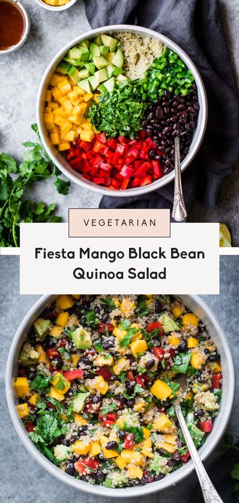 This healthy mango black bean quinoa salad with avocado will be your favorite easy lunch or summer salad to bring to parties. Dressed with a yummy honey chipotle lime dressing for vibrant, bright flavor. It stays good in the fridge for days and can be made ahead of time. Chipotle Lime Dressing, Quinoa Salad With Avocado, Black Bean Quinoa Salad, Bean Quinoa Salad, Butternut Squash Black Bean, Quinoa Salads, Perfect Quinoa, Bean Quinoa, Chipotle Dressing