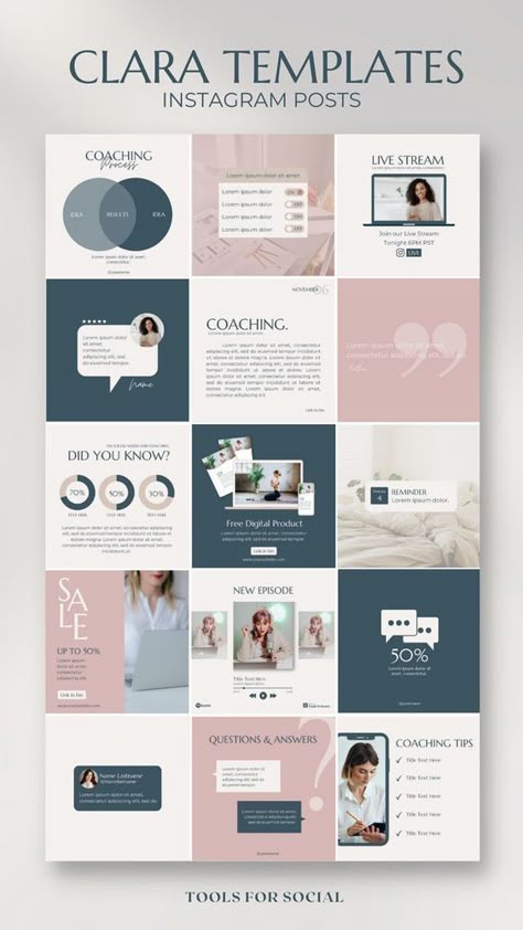 Instagram Templates for Coach Canva Templates Branding - Etsy Instagram Feed Ideas Small Business, Instagram Template For Coaches, Minimal Instagram Feed Ideas, Small Business Instagram Feed Layout, Instagram Business Feed Ideas, Instagram Feed For Coaches, Instagram Coach Feed, Ig Shop Feed Ideas, Instagram Template Design Minimalist