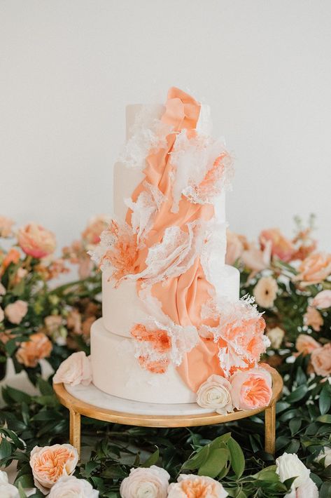 Pretty peach wedding inspo - from the dress to the cake! - Today's Bride Wedding Cake Peach, Weddings 2024, Wedding Cake Pearls, Peach Cake, Peach Wedding, Peach Fuzz, Wedding Film, Don't Be Afraid, Wedding Shoot