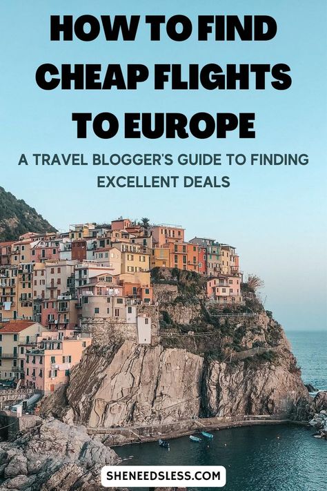 image of cinque terre italy with text overlay how to find cheap flights to europe Flying To Italy, Cheap Flights How To Find, Budget Europe Travel, Plan A Trip To Italy, Flight Hacks, Cheap Flights To Europe, Cheap International Flights, Portugal Beach, Cheapest Flights