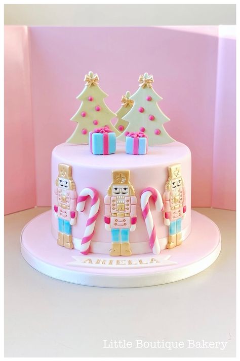 Nutcracker Smash Cake, Pink Nutcracker Cake, Nutcracker Ballet Birthday Cake, First Birthday Christmas Cake, Nutcracker 1st Birthday Party Girl, Nutcracker Cake Ideas, Christmas First Birthday Cake, Nutcracker First Birthday Party, Nutcracker Cakes