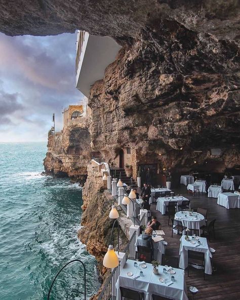 Europe | europestyle_ on Instagram: “~ 💛🌹 #puglia ~ 📸 Photo: @pinkines 🚩Founders: @chrisma1105 📍Chosen by: @vale_774! FOLLOW: @europestyle_ TAG: #europestyle_ 🚩TAG your BEST…” Grotta Palazzese, Seaside Restaurant, Destination Voyage, Vacation Places, Beautiful Places To Travel, Travel Inspo, Dream Destinations, Puglia, Travel Lifestyle