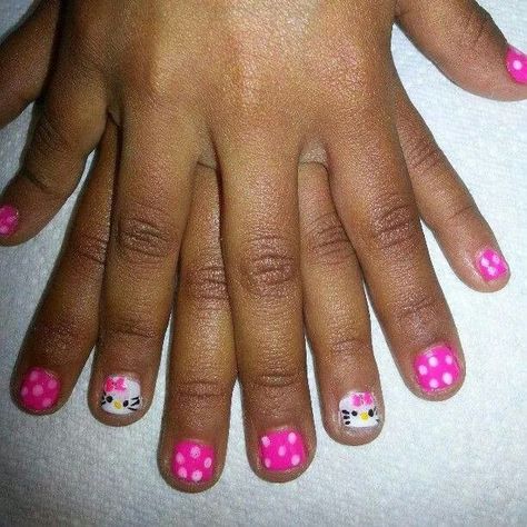 More hello kitty Toddler Nails, Hello Kitty Nail Art, Kitty Nail Art, Kids Manicure, Hello Kitty Nail, Hello Kitty Nails Art, Kitty Nail, Hello Kitty Design