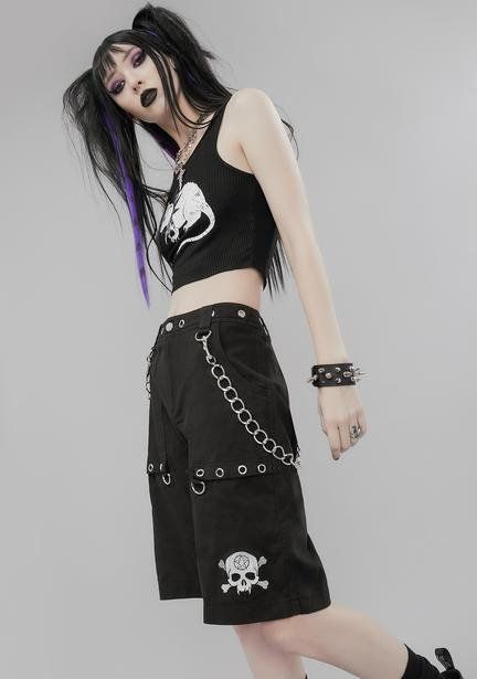 Goth Outfits For School, Dress And Jacket Outfit, Goth Shorts, Punk Style Outfits, Occult Fashion, Alt Clothes, Skull Crossbones, Gothic Clothing, Goth Dress