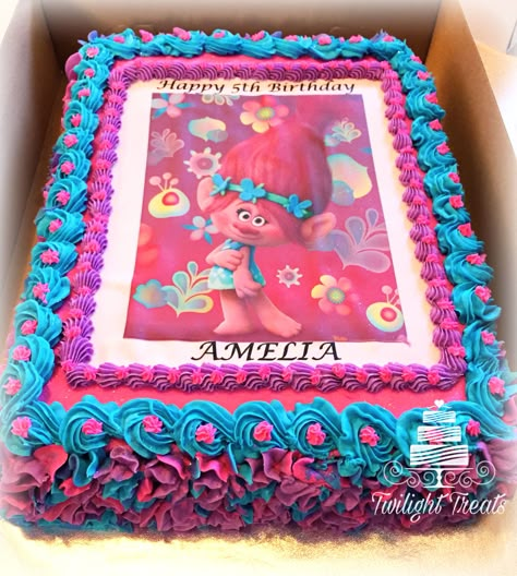 Poppy Troll themed cake with edible print and buttercream Nettle Cake, Trolls Cakes, Troll Party Ideas, Trolls Birthday Party Cake, Troll Cake, Troll Party Theme, Trolls Party Ideas, Trolls Birthday Cake, Trolls Birthday Party Ideas