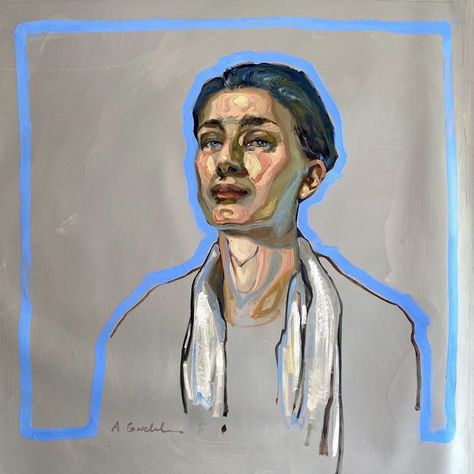 Agnes Grochulska posted on Instagram: ““Portrait with White Scarf” (The Outline series) 36 x 36 inches, oil on canvas z . . . . . #outline…” • See all of @agnesgrochulska's photos and videos on their profile. Agnes Grochulska, Abstract Portrait Painting, Instagram Portrait, Human Drawing, White Scarf, Sunset Art, A Level Art, Color Studies, Abstract Portrait