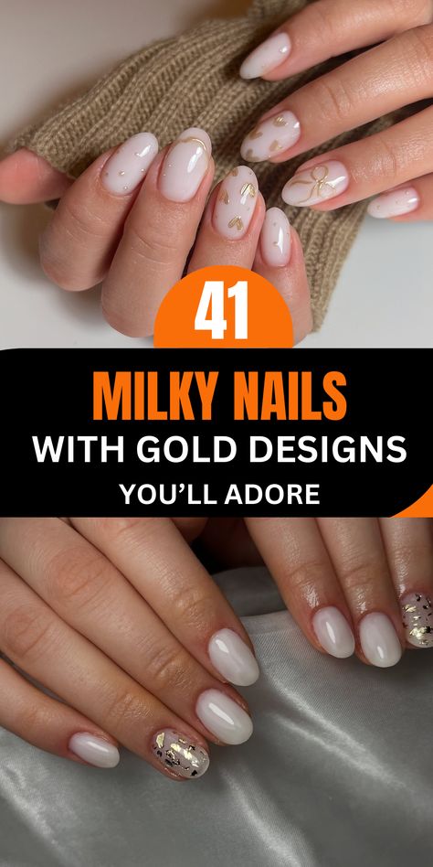 Milky Nails Milky Nails With Gold, Milky Nails Short, Milky Nail Designs, Milky Nails French, Milky Nails With Glitter, Milky Nails With Design, Nails With Gold, Nails With Design, Nails Short Almond